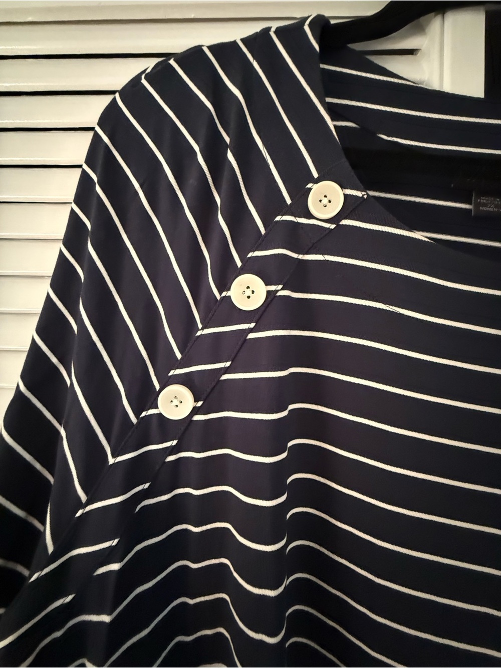 J. Jill Navy and White Striped Long Sleeve Button-Accent Tee